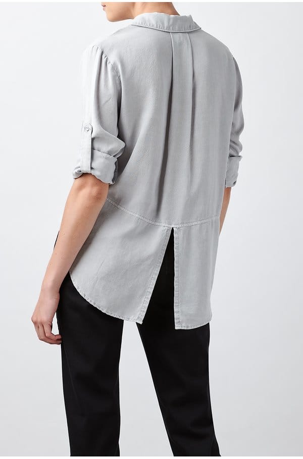 split button down shirt in foggy sky