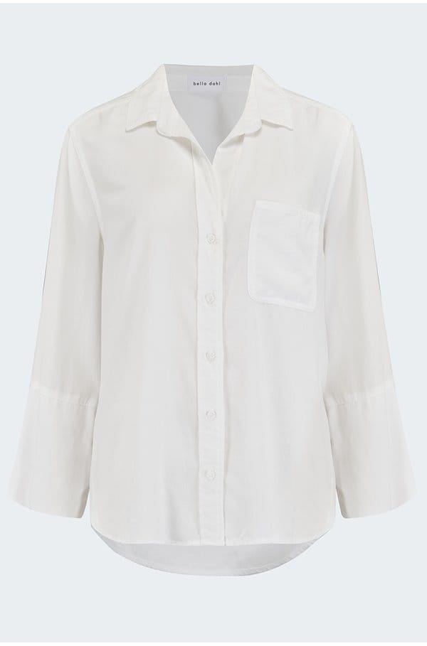 shirt tail button down in white