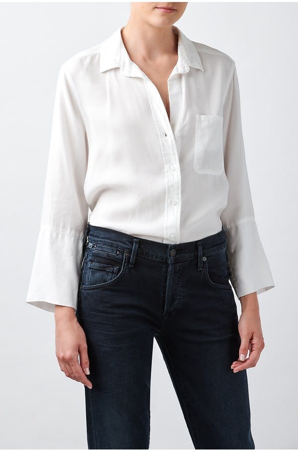shirt tail button down in white