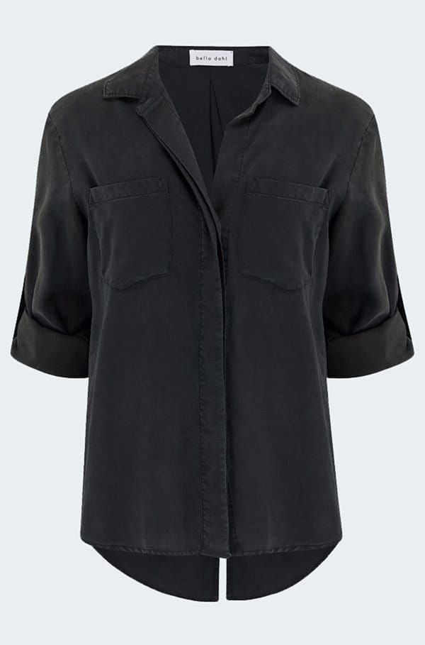 split back button down shirt in vintage black