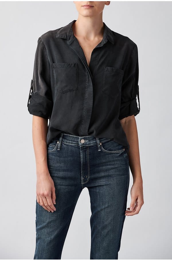 split back button down shirt in vintage black