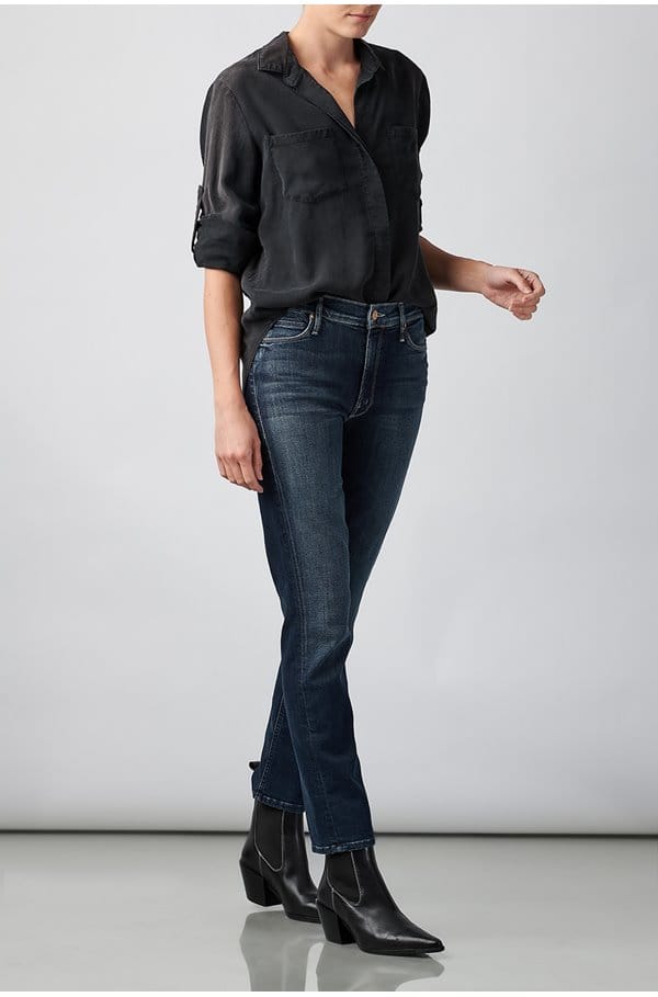 split back button down shirt in vintage black
