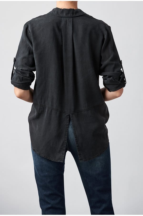 split back button down shirt in vintage black