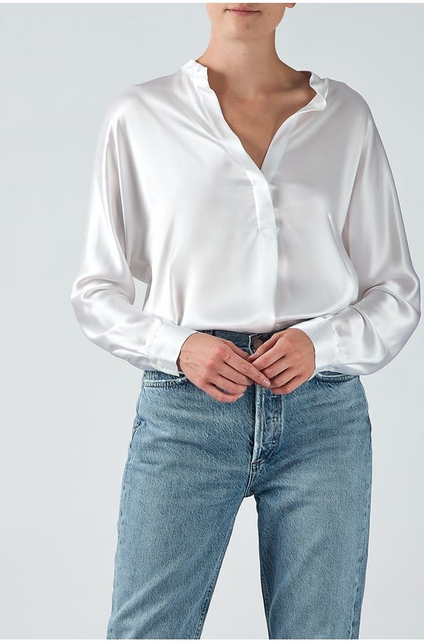 band collar blouse in optic white