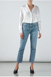 band collar blouse in optic white