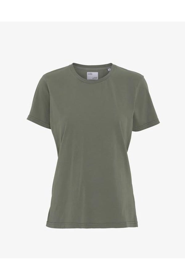 organic tee shirt in dusty olive