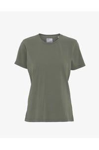 organic tee shirt in dusty olive