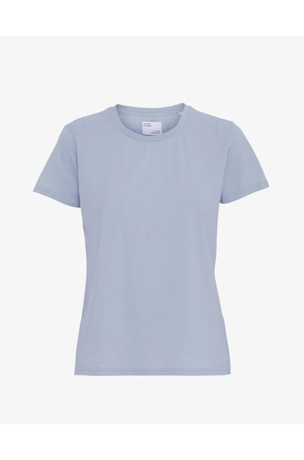 organic tee shirt in powder blue