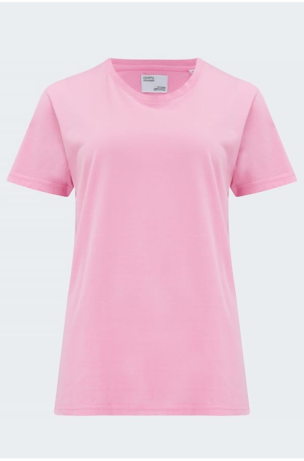 organic tee shirt in flamingo pink