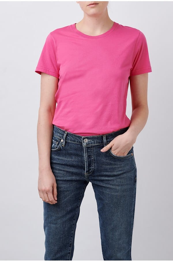 organic tee shirt in bubblegum pink