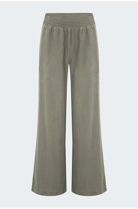 Smocked Waist Wide Leg Pant in Soft Army