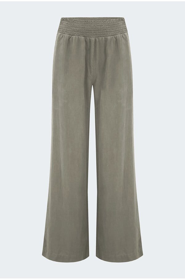 smocked waist wide leg pant in soft army