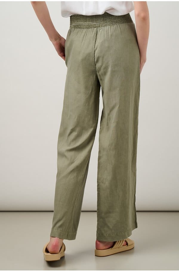 smocked waist wide leg pant in soft army