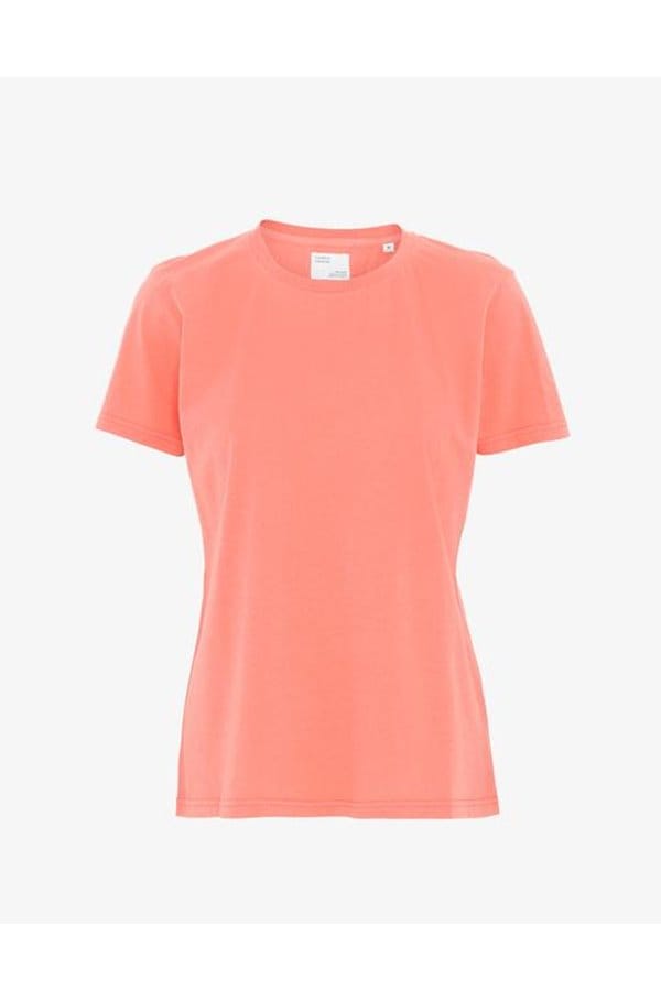 organic tee shirt in bright coral