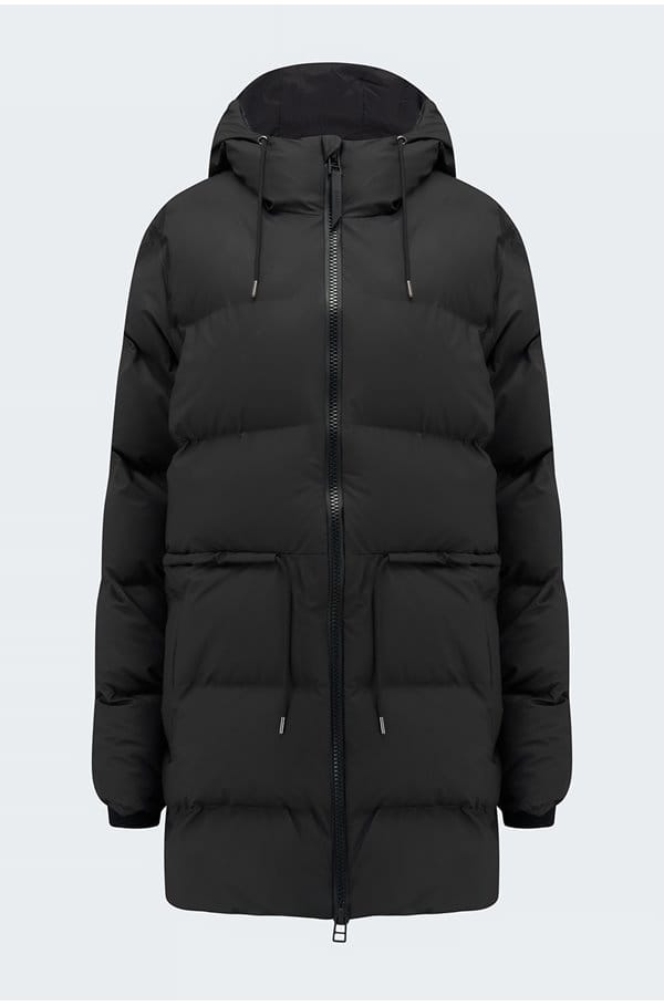 tie waist puffer jacket in black