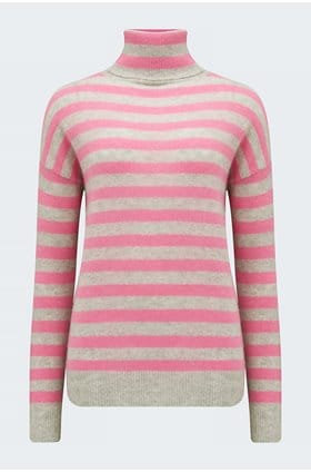 striped lightweight rollneck in pale grey and candy
