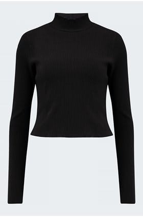 ribbed long sleeve top in black