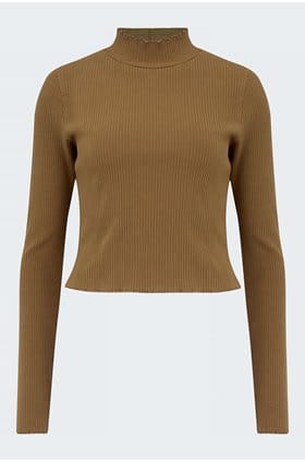 ribbed long sleeve top in sepia