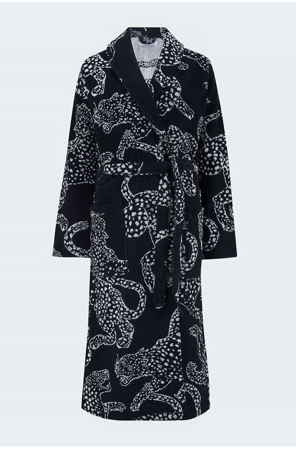 jaguar print towelling robe in navy