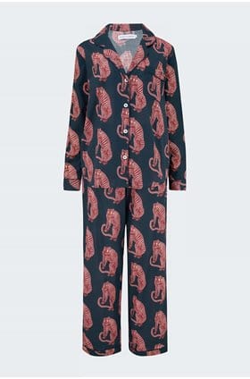 tiger print pyjamas in navy-pink