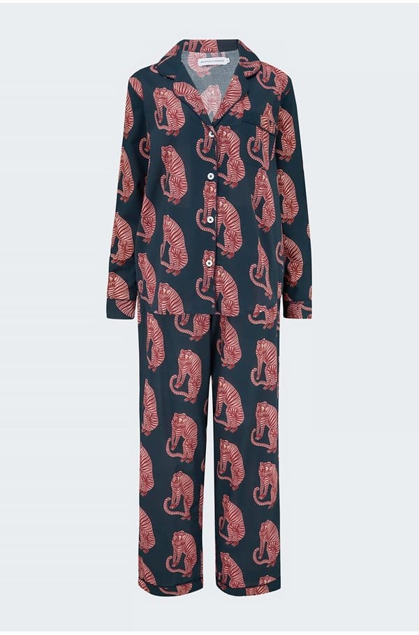 tiger print pyjamas in navy pink