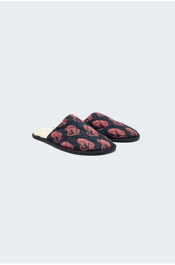 tiger print slippers in navy pink