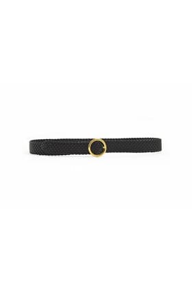 Round Buckle Woven Belt in Black