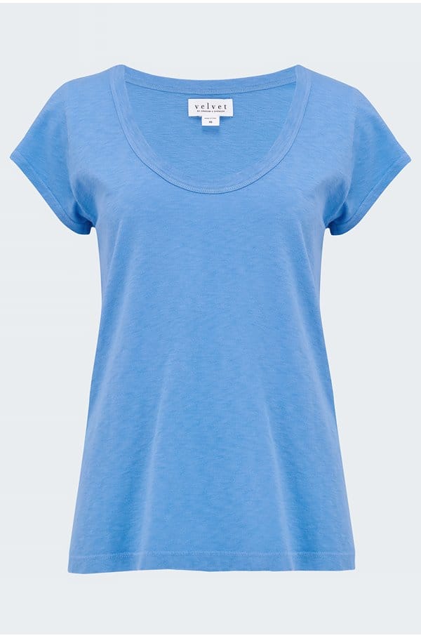 katie scoop neck tee in cornflour blue 