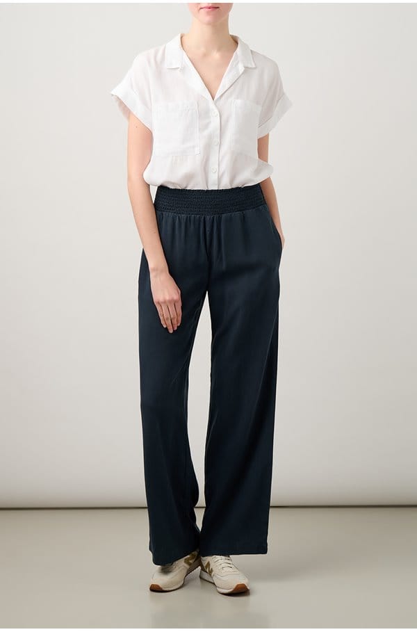 smocked waist wide leg trouser in endless sea