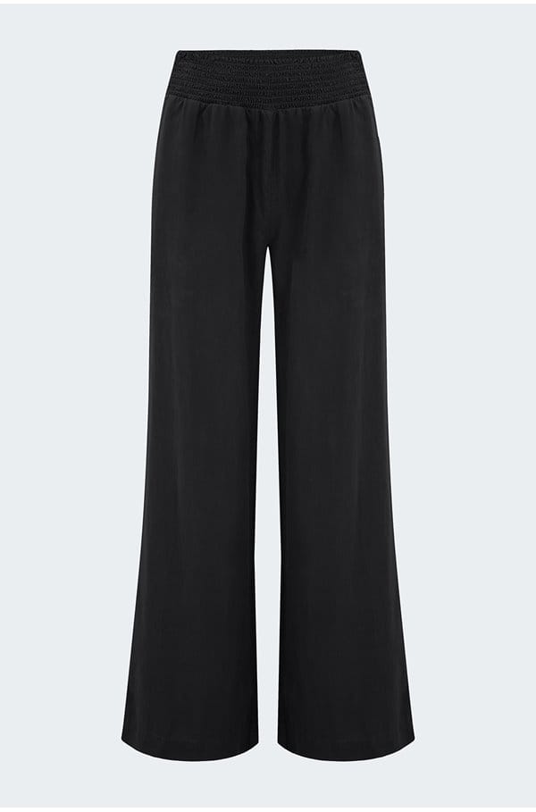 smocked waist wide leg pant in vintage black