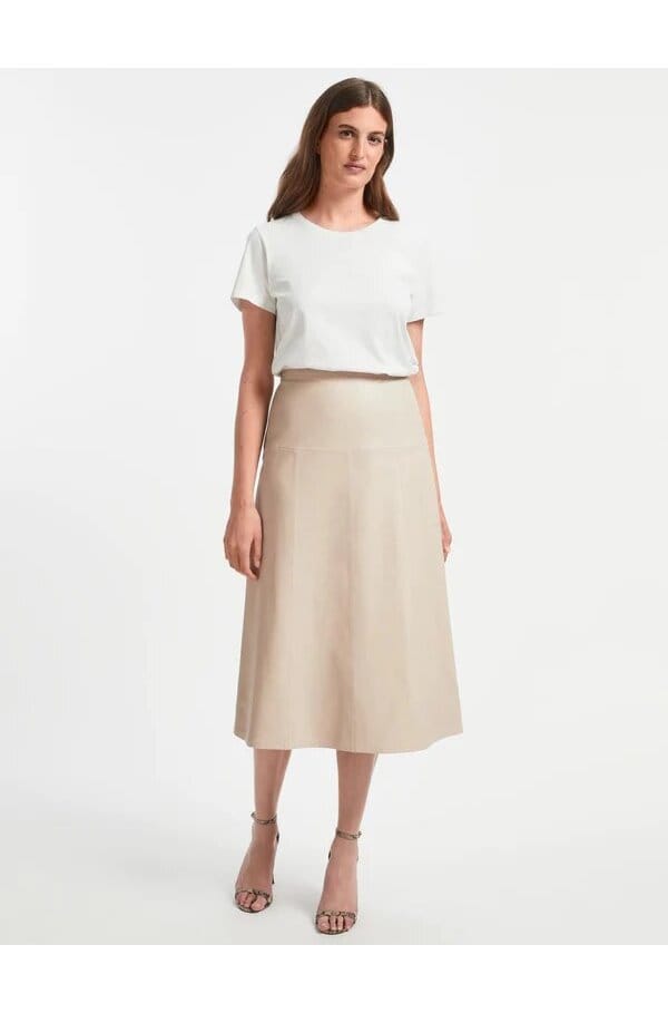 tiana leather panelled midi skirt in cream