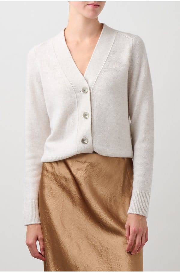 shrunken button cardigan in heather white