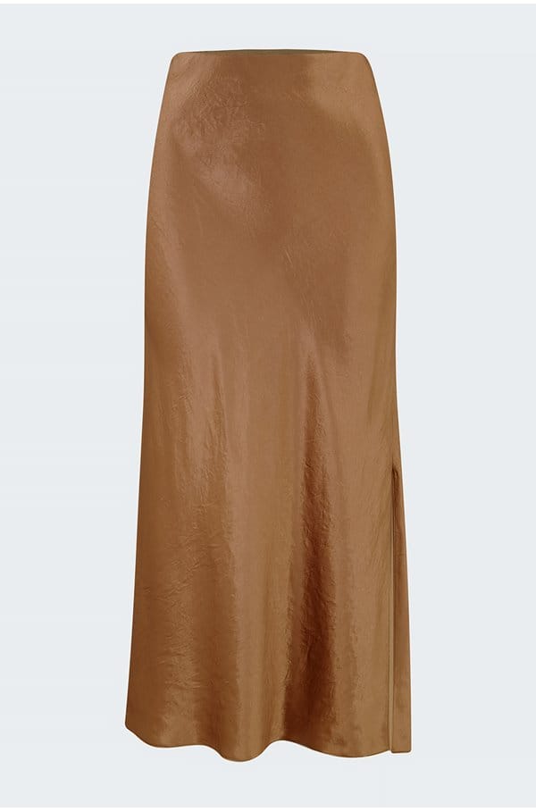 side slit slip skirt in almond