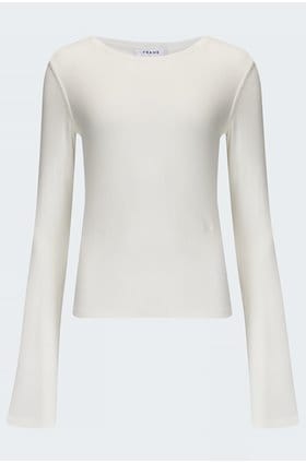 rib bell sleeve top in off white