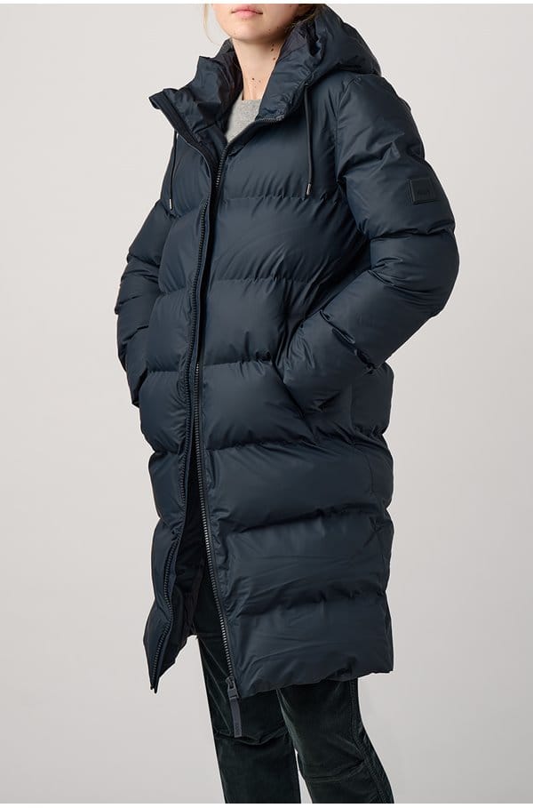 long puffer jacket in navy