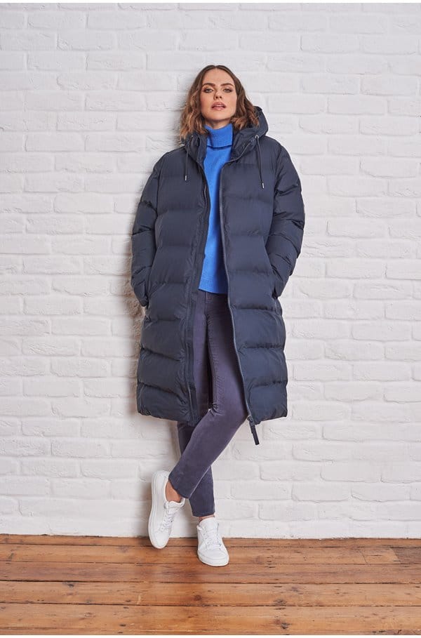 long puffer jacket in navy