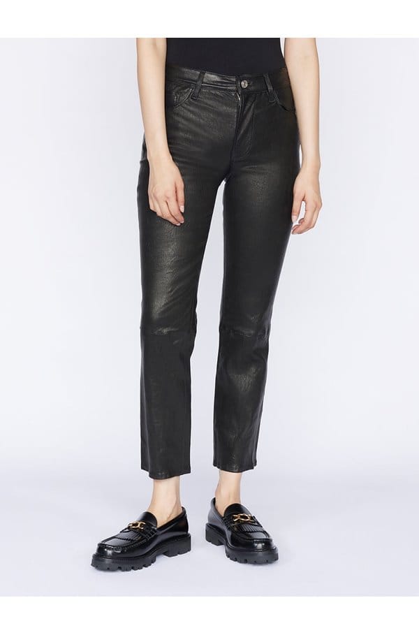 le high straight leather in noir