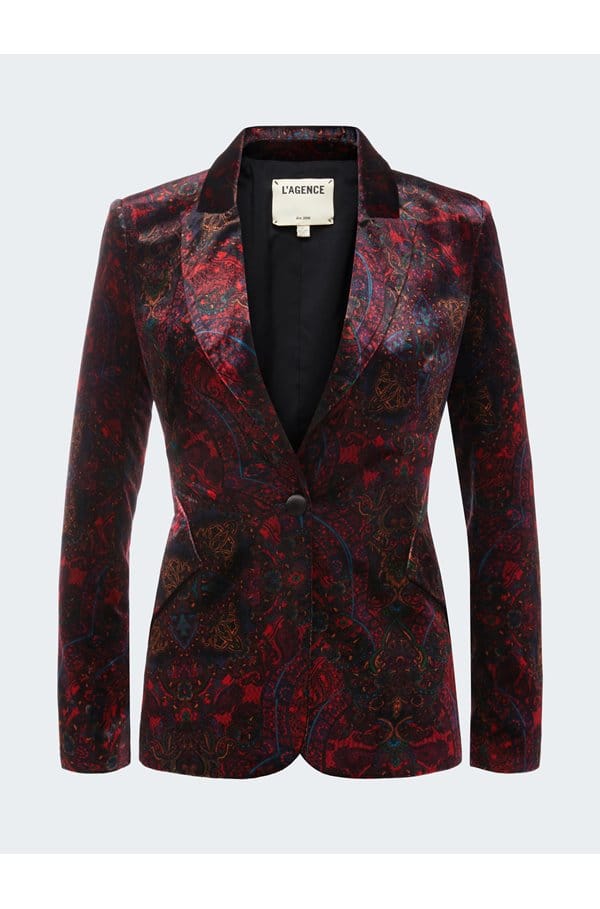 chamberlain velvet blazer in black red medallion paisley