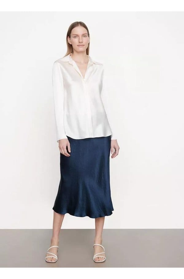 bias button down long sleeve shirt in chiffon