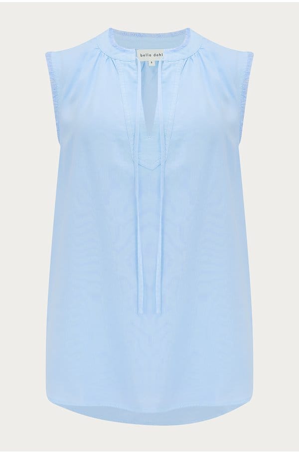 frayed edge pullover in blue oasis