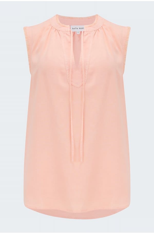 frayed edge pullover in sunset coral