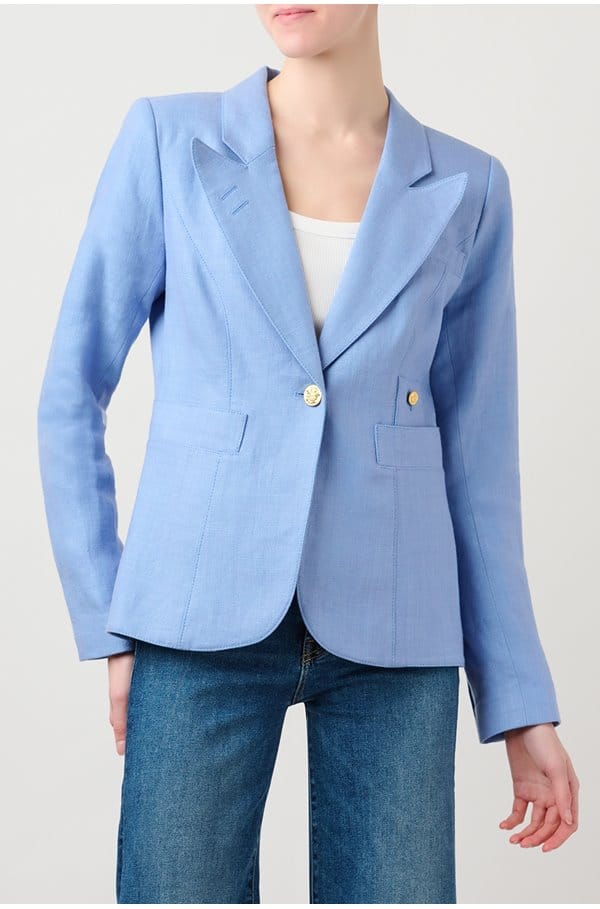 duchess linen blazer in periwinkle