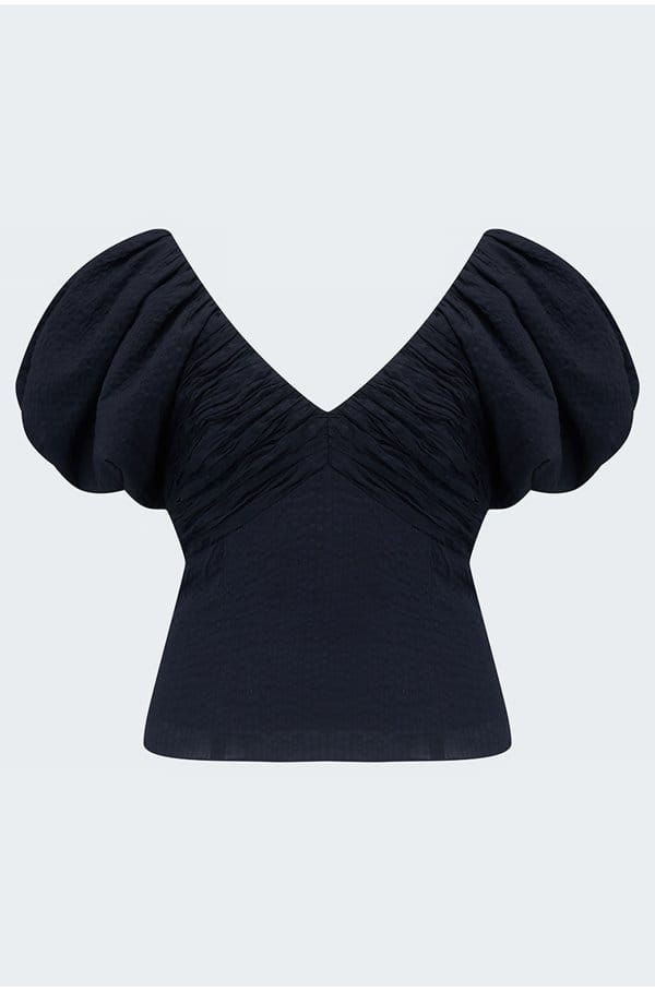 puff sleeve top in navy