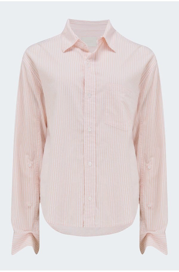 kayla shrunken shirt in oxford cantaloupe stripe