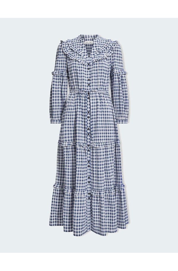 suki seersucker dress in blue white check