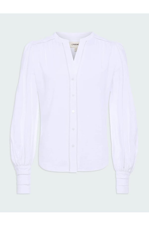 kiera ladder trim blouse in white