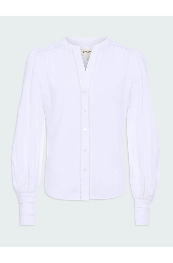 kiera ladder trim blouse in white