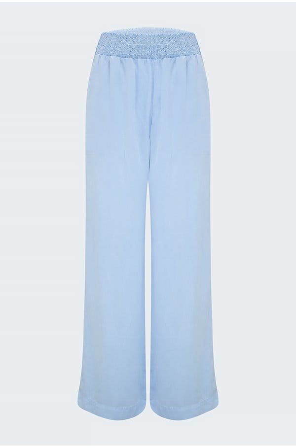 smocked waist wide pant in blue oasis