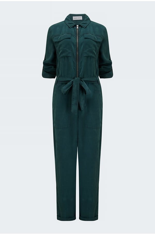 long zip front jumpsuit in jade night
