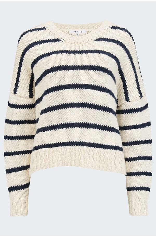oversized crop crew sweater in navy multi